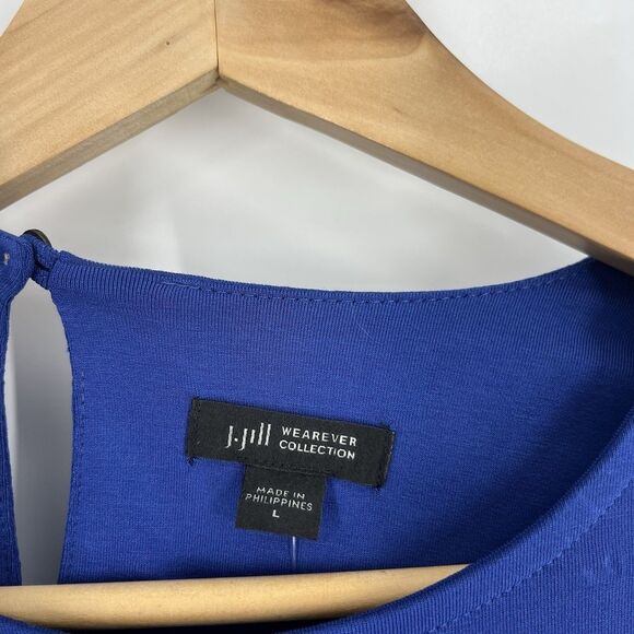 J Jill Wearever Dress Size Large Blue Short Sleeve Minimalist Shift Stretch - Picture 3 of 9